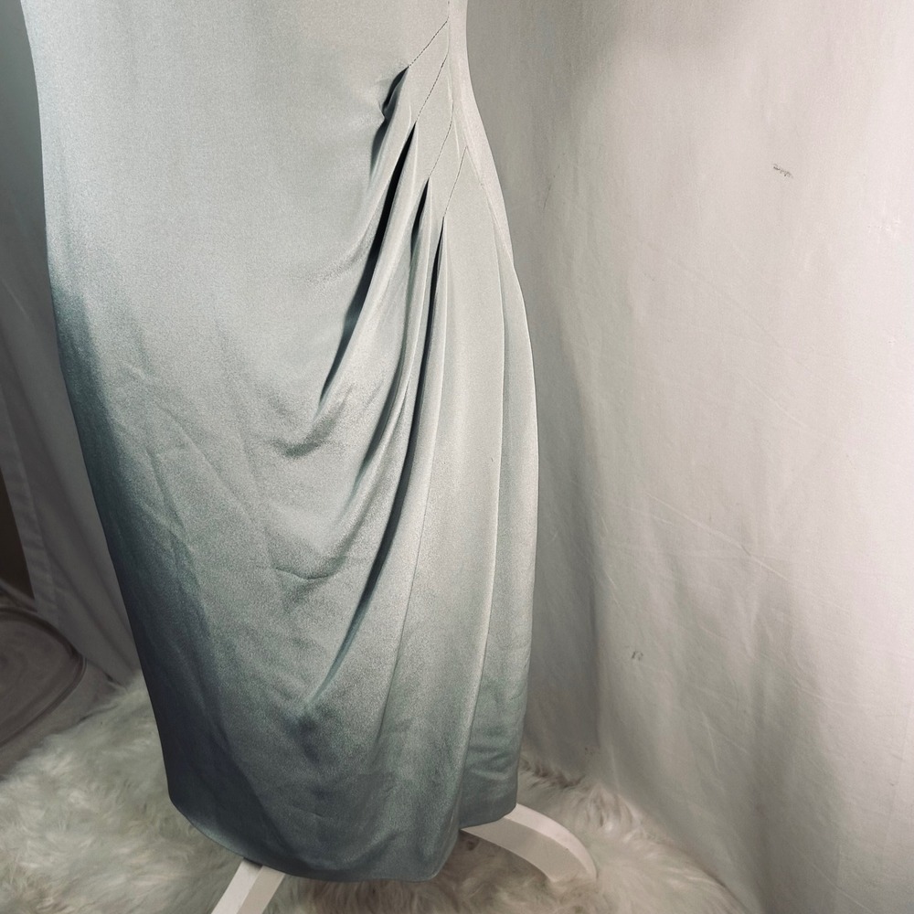 Linda Allard Ellen Tracy Silk Sheath Dress Sage Green Side Drape Size 2 - Picture 5 of 9